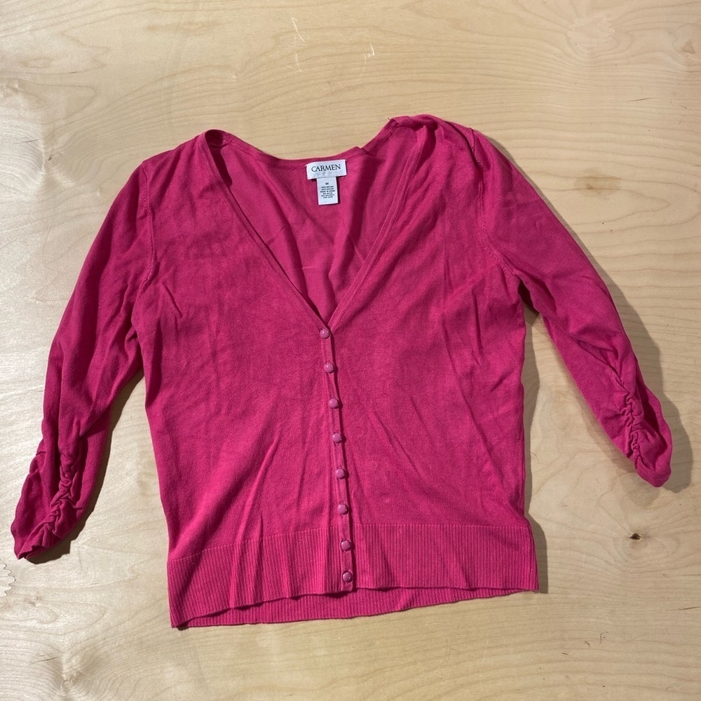 Carmen Marc Valvo Fuchsia Button-Down Sweater Shirt Medium (QK)